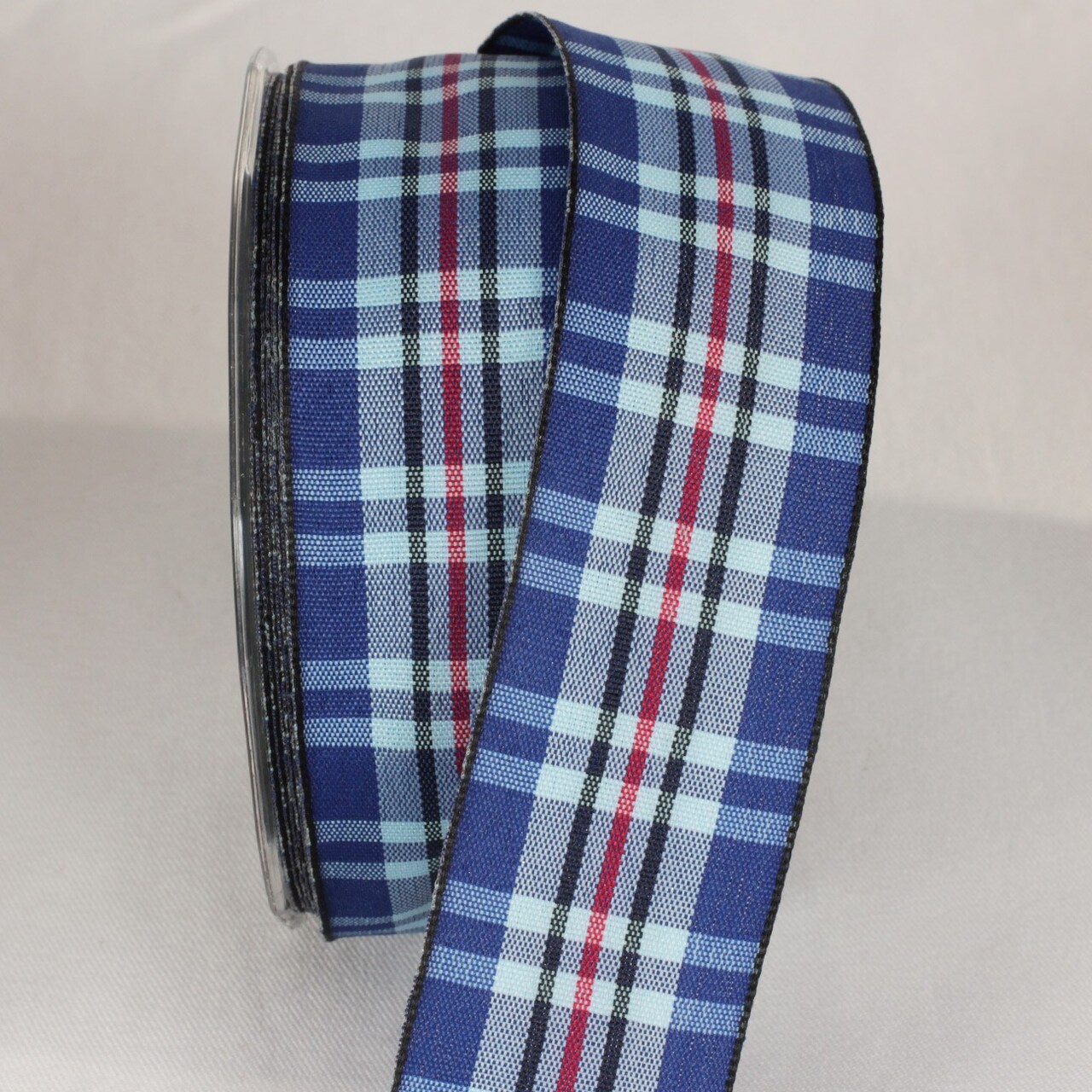 The Ribbon People Cobalt Blue and White Plaid Tartan Wired Craft Ribbon 1.5" x 30 Yards